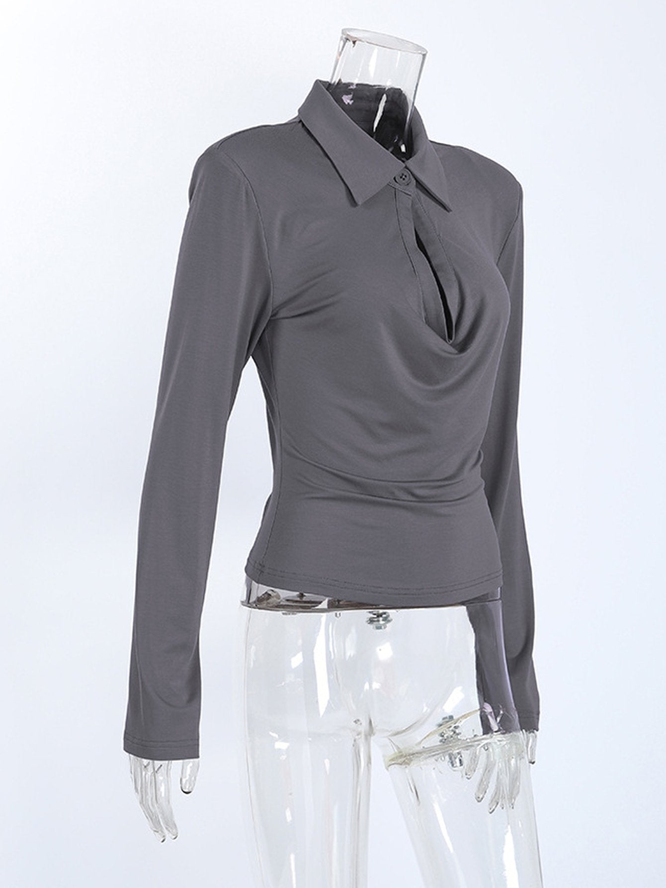 Padded Shoulder Cowl Neck Top