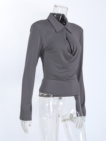Padded Shoulder Cowl Neck Top
