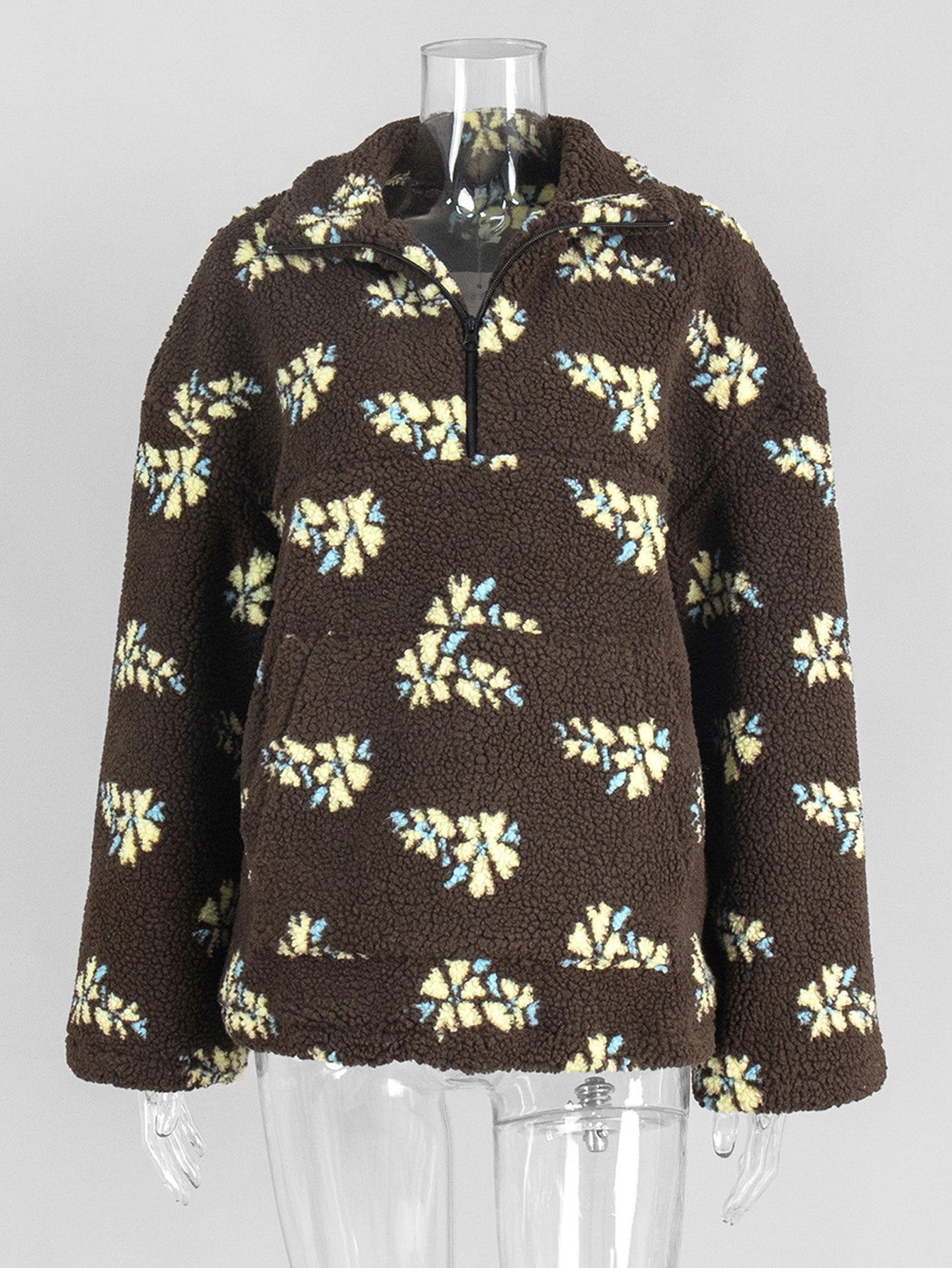 Cozy Floral Print Sherpa Pullover