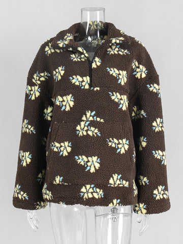 Cozy Floral Print Sherpa Pullover