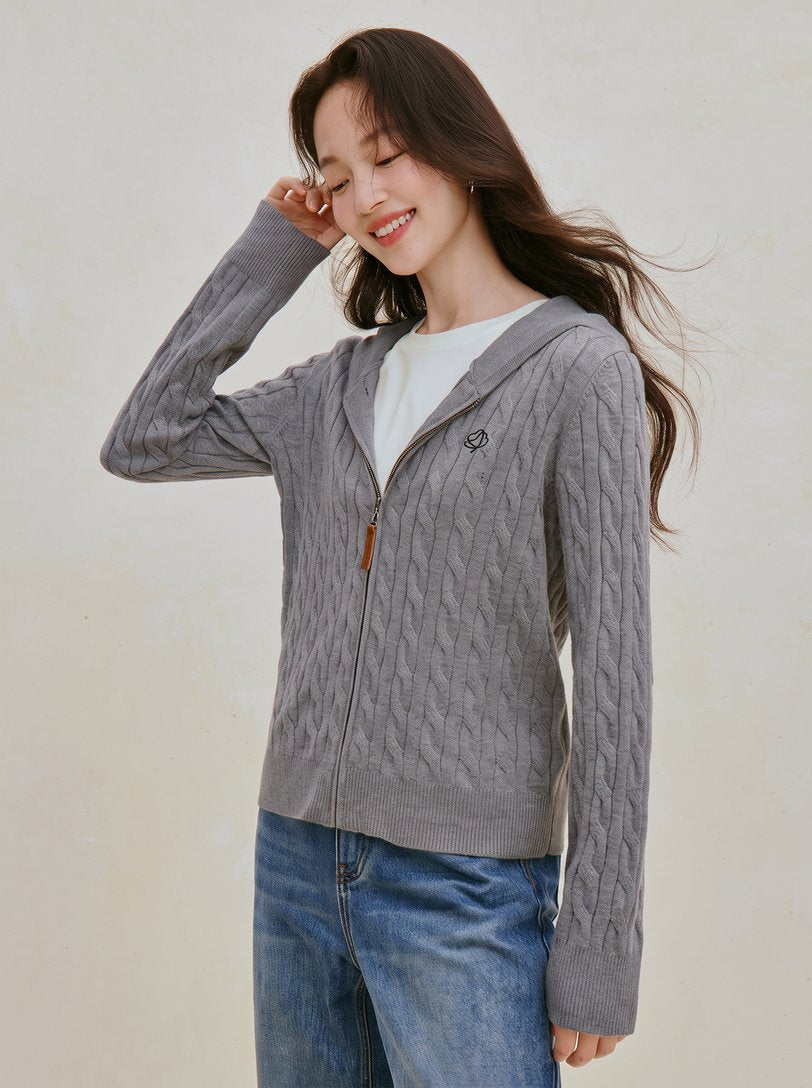 Cable Knit Zip Up Cardigan