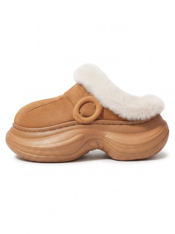 Fuzzy Platform Suede Clog Slippers