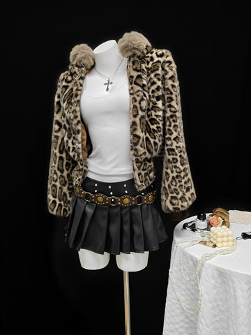 Cropped Leopard Faux Fur Jacket