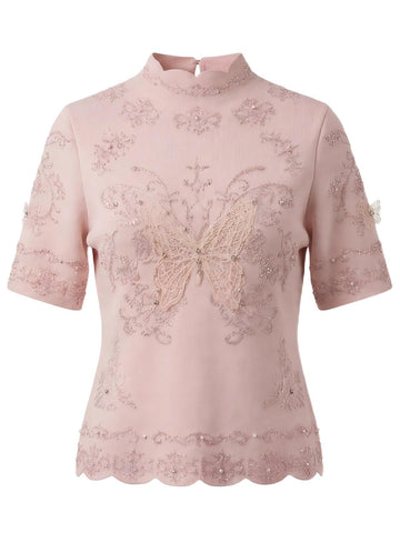 Embroidered Butterfly Mock Neck Sweater