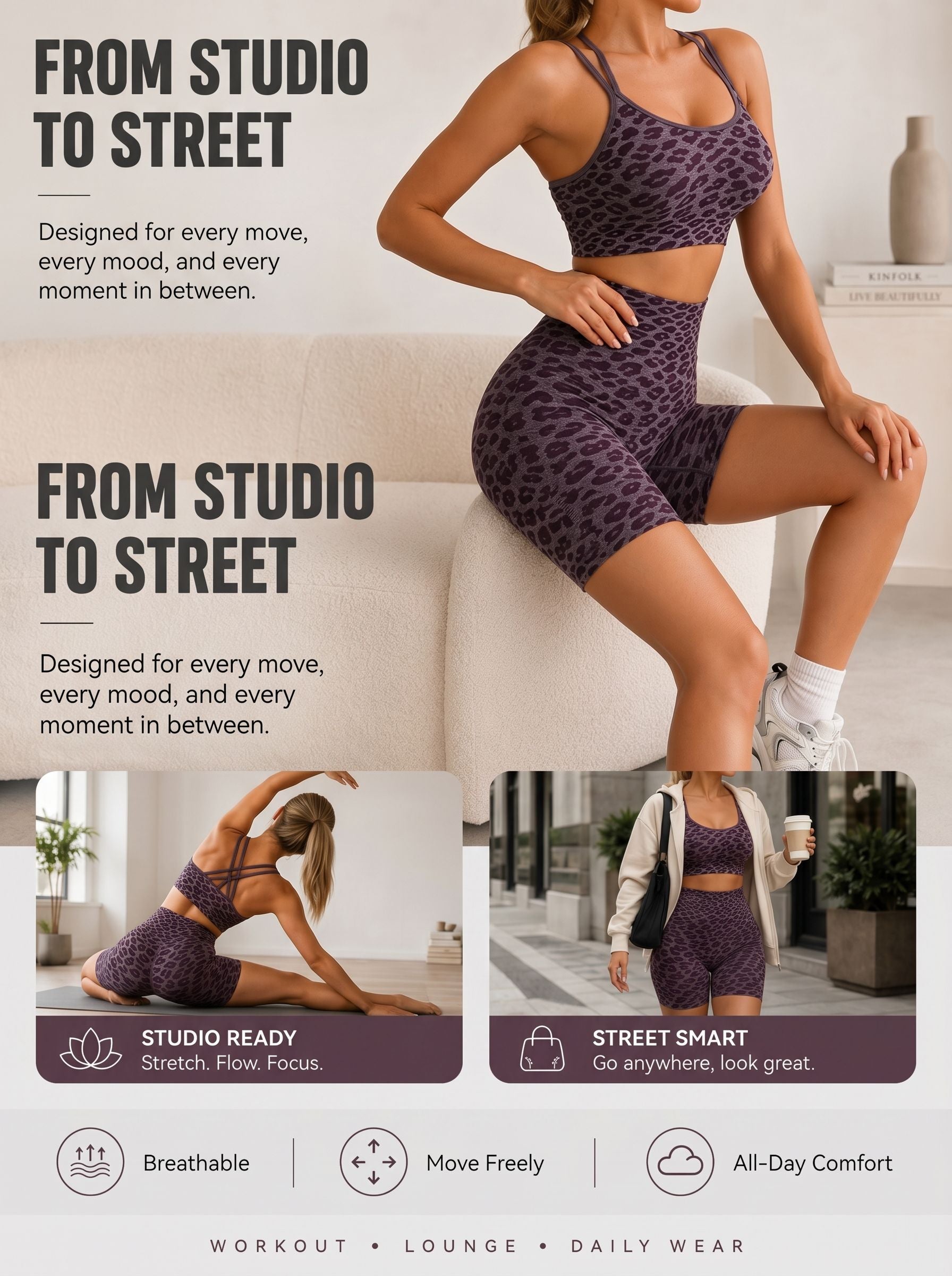 Seamless Leopard Print Workout Yoga Set