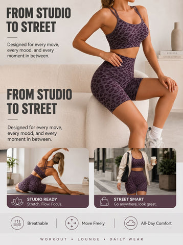 Seamless Leopard Print Workout Yoga Set