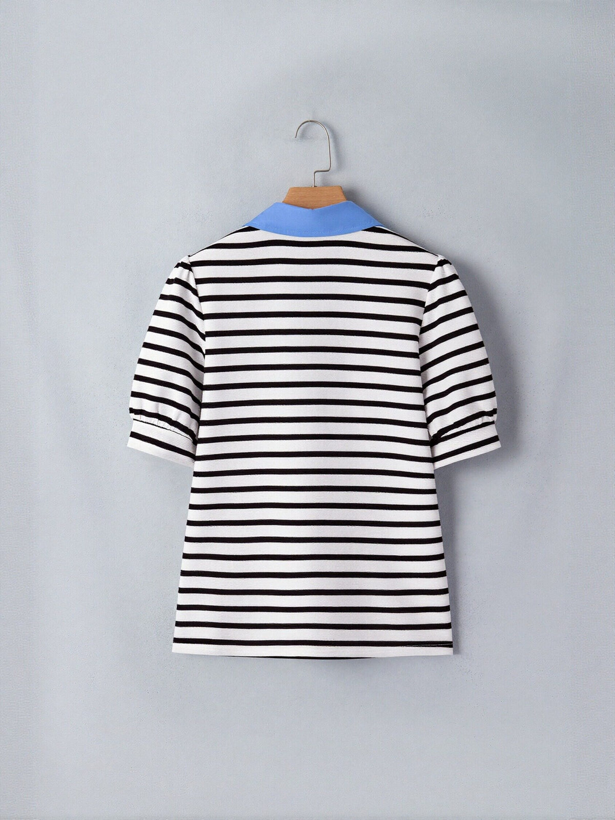 Puff Sleeve Striped Polo T Shirt