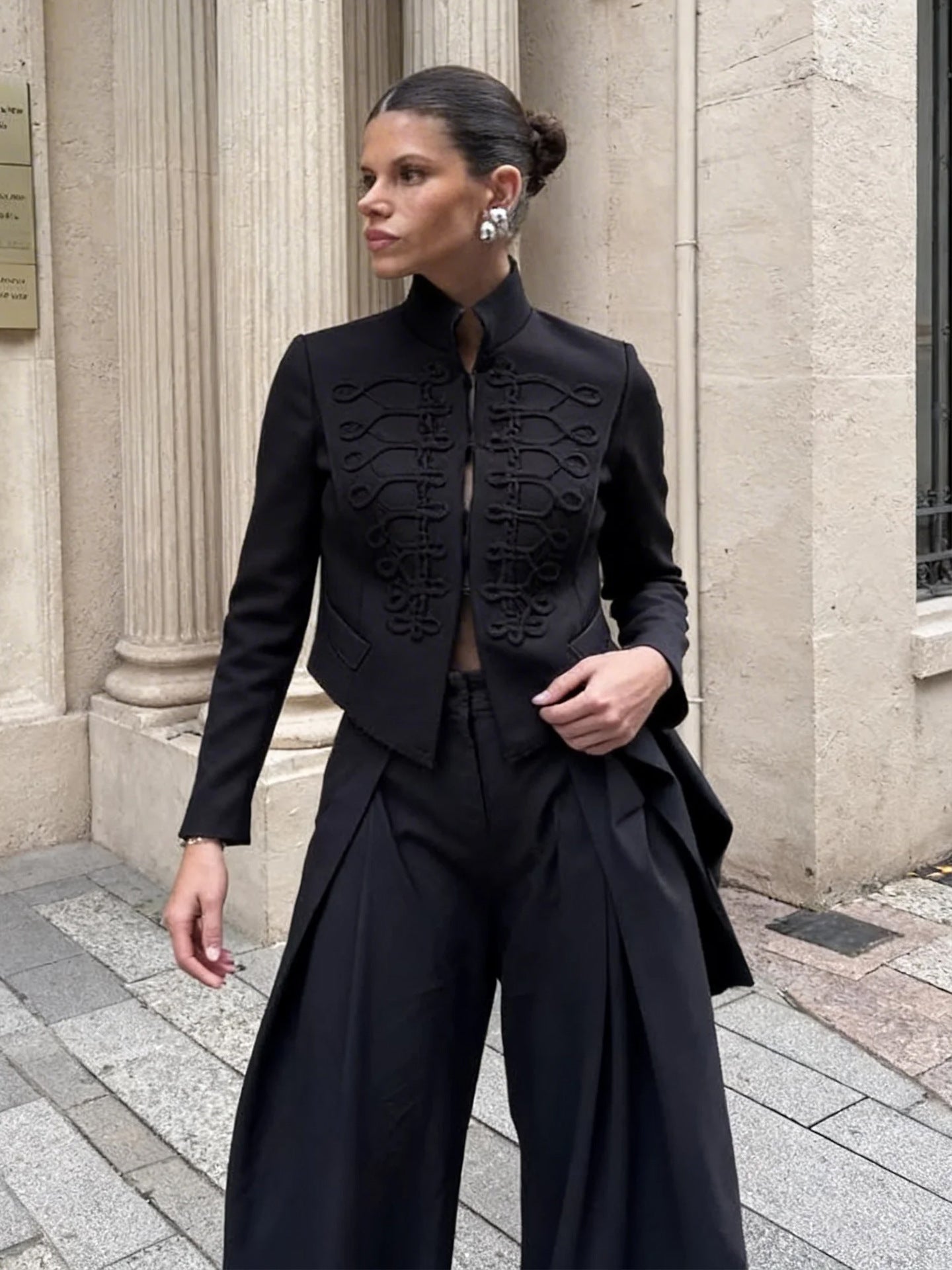 Embroidered Military Style Tailored Jacket
