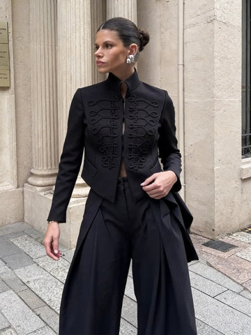 Embroidered Military Style Tailored Jacket