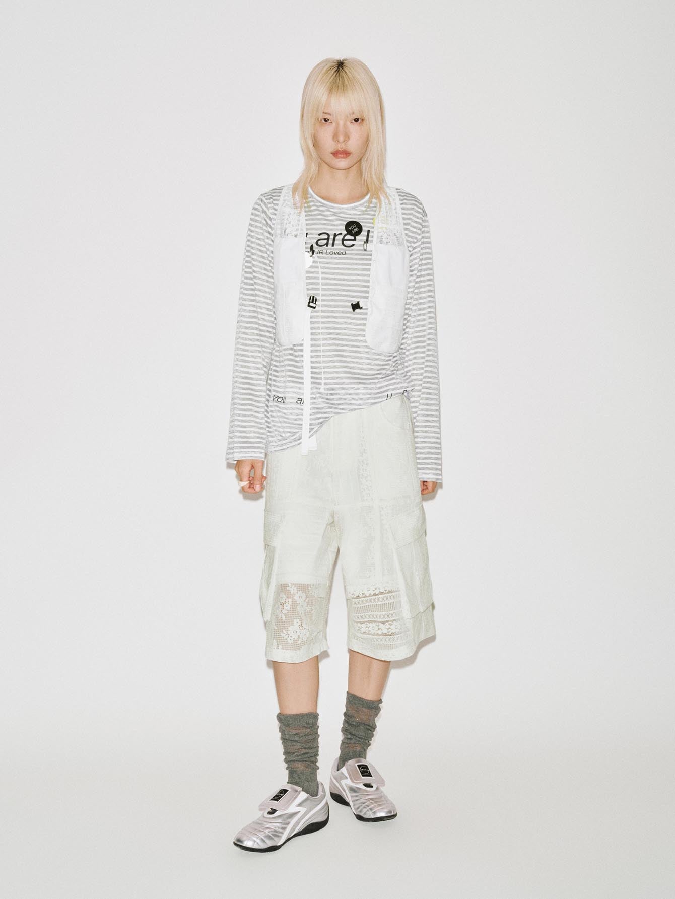 Urban Revivo Printed Contrast Striped Long Sleeve T-Shirts-Cool Grey Stripes