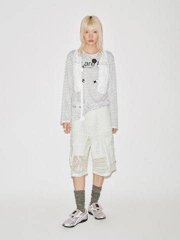 Urban Revivo Printed Contrast Striped Long Sleeve T-Shirts-Cool Grey Stripes
