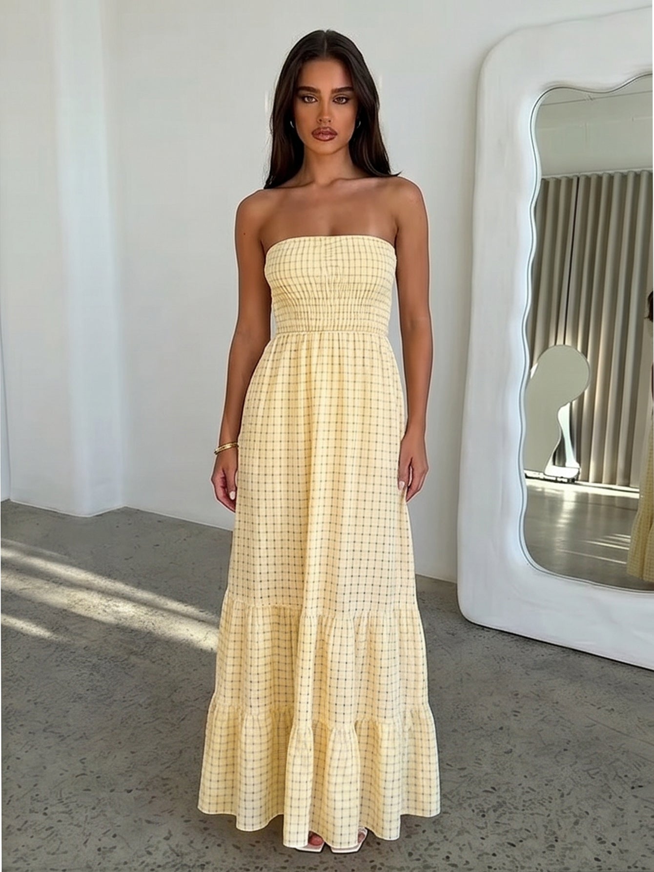 Strapless Smocked Tiered Maxi Dress