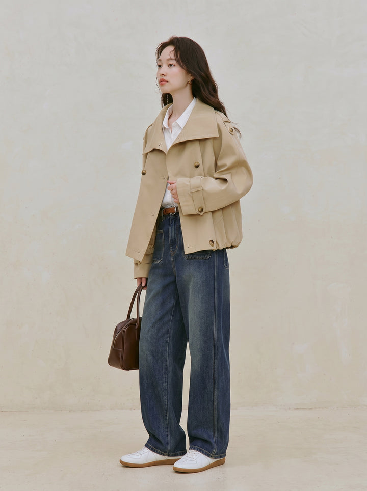 Double Breasted Stand Collar Cotton Jacket