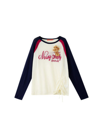 Graphic Raglan Drawstring Knitted Sweater