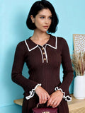 Contrast Trim Ribbed Knit Pullover