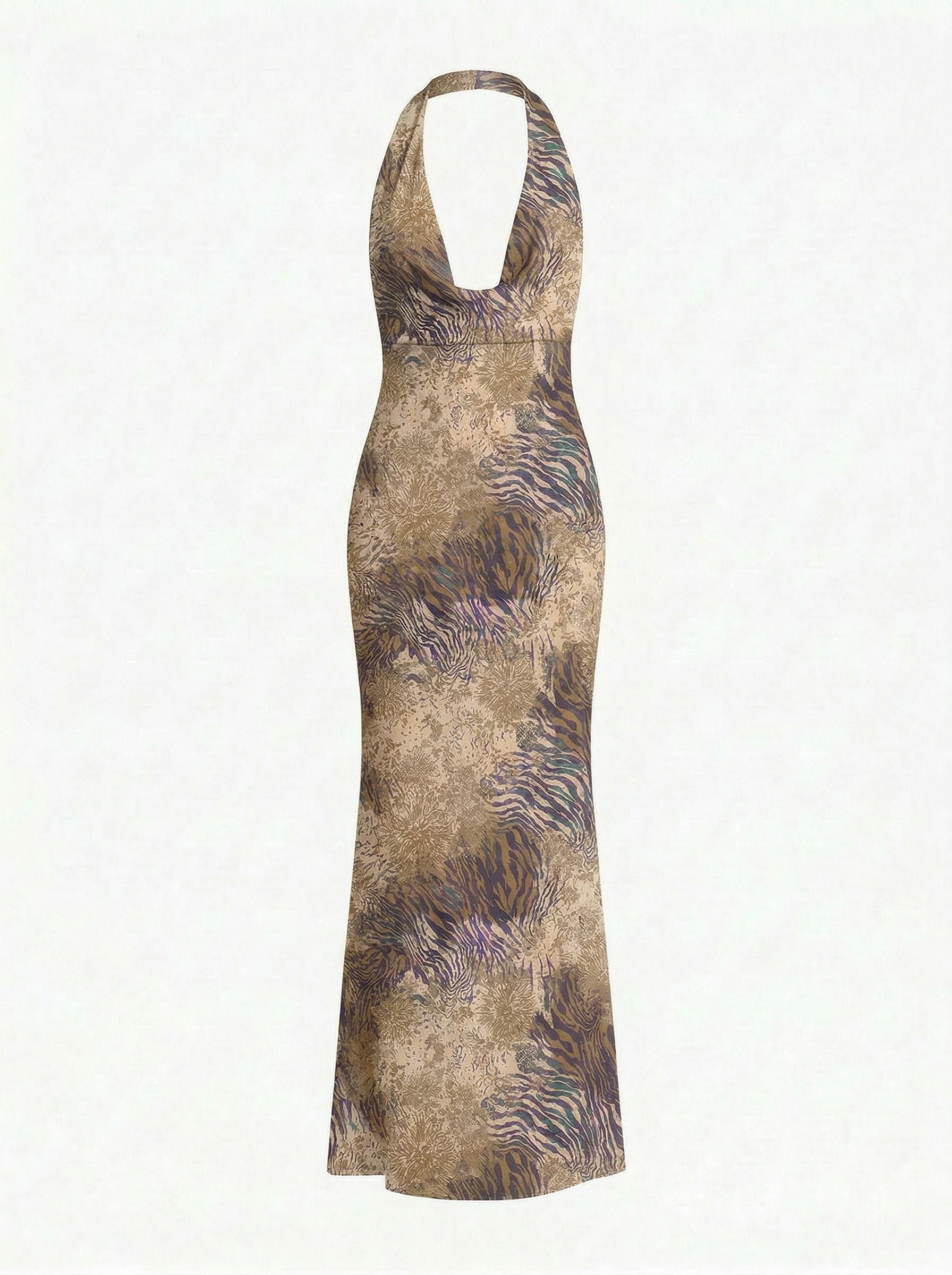 Floral Print Cowl Neck Bodycon Maxi Dress