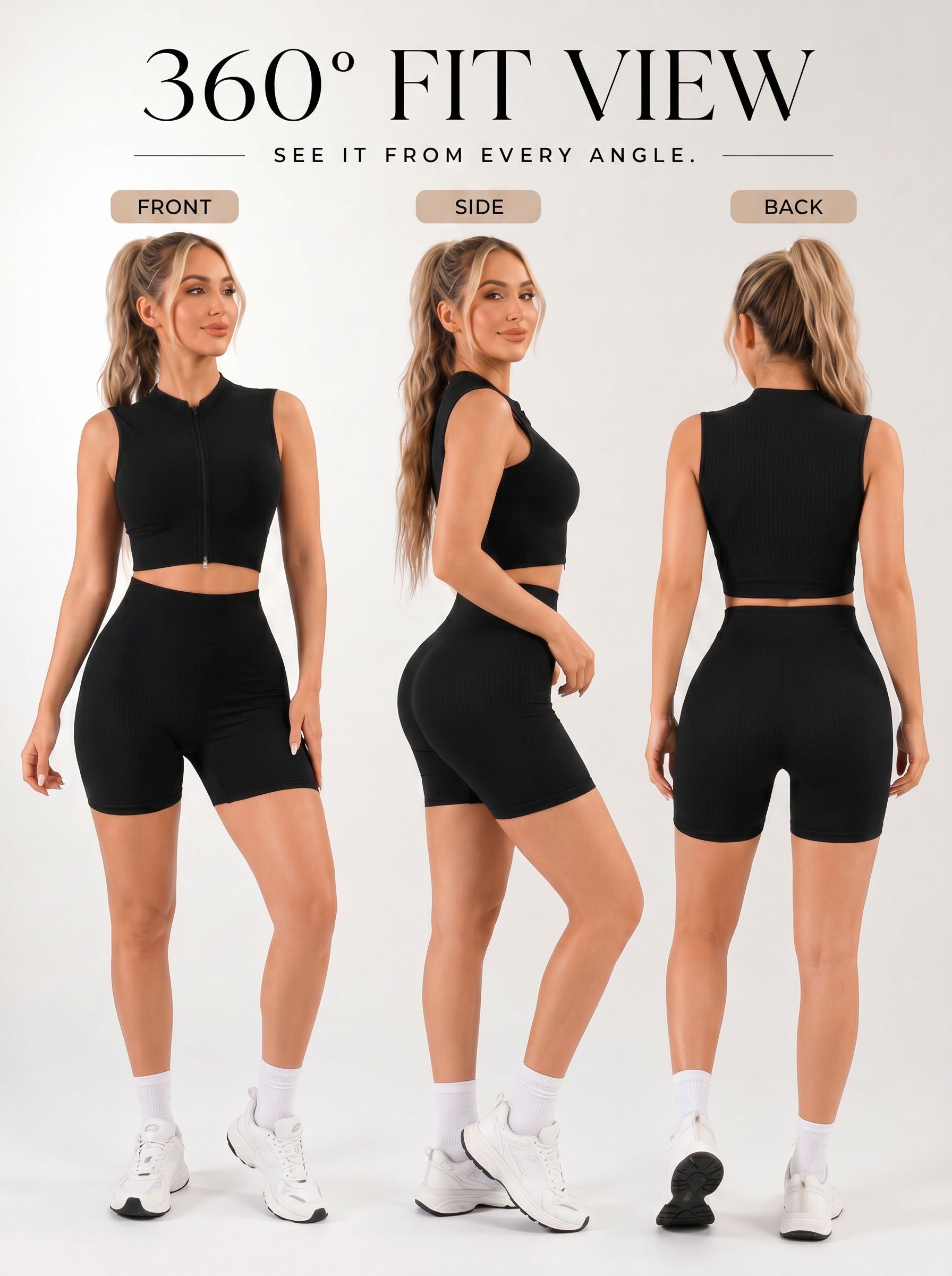 Ribbed Zip Up Yoga Short Set