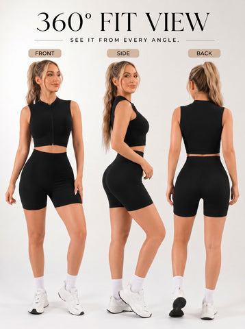 Ribbed Zip Up Yoga Short Set