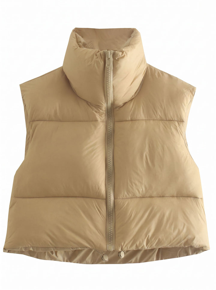 Cropped Puffer Vest Stand Collar