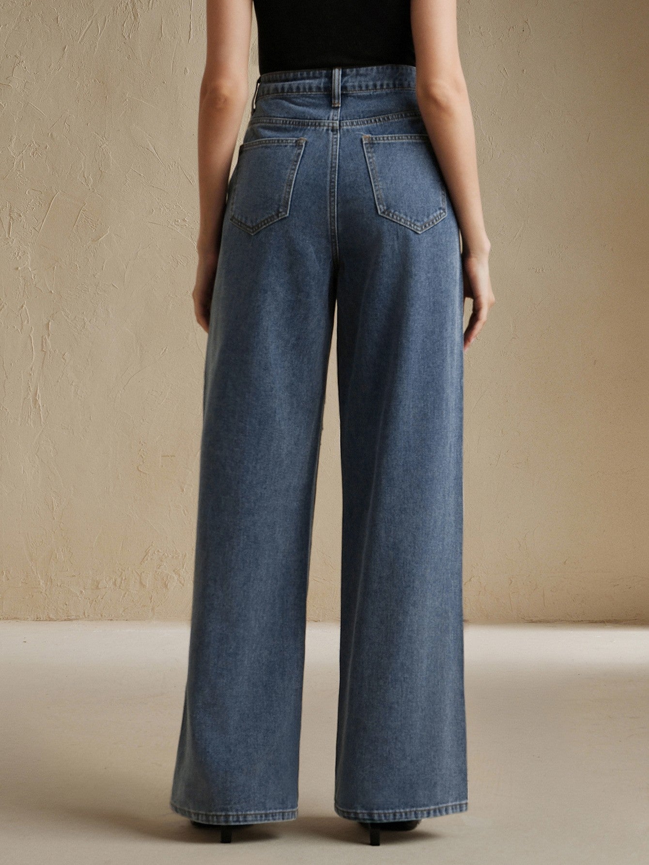Embroidered Cutout High Waisted Wide Jeans
