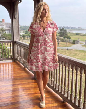 Red Toile Print Mini Dress