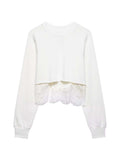 Cropped Lace Trim Sweatshirt