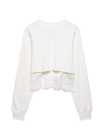 Cropped Lace Trim Sweatshirt