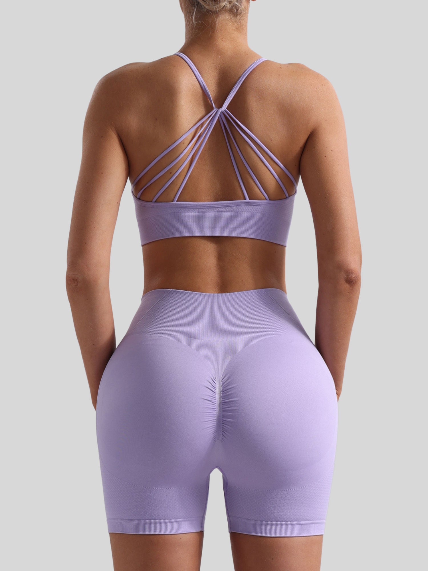 Solid Shoulder Strap Sports Bra High-Waisted Shorts Set