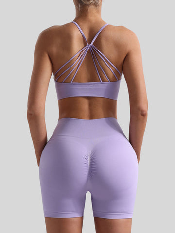 Solid Shoulder Strap Sports Bra High-Waisted Shorts Set