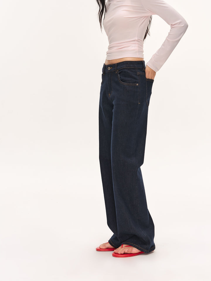 Stretchy Vintage Dark Wash Straight Jeans