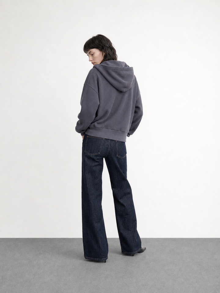 Waffle Knit Cropped Zip Hoodie