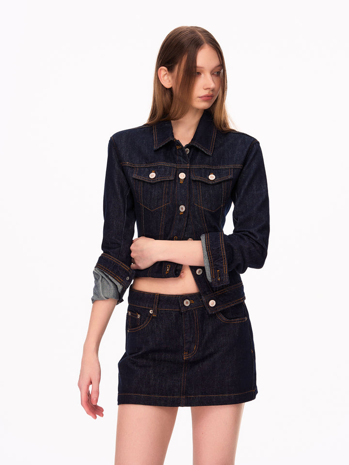 Low Rise Slim Fit Denim Skirt