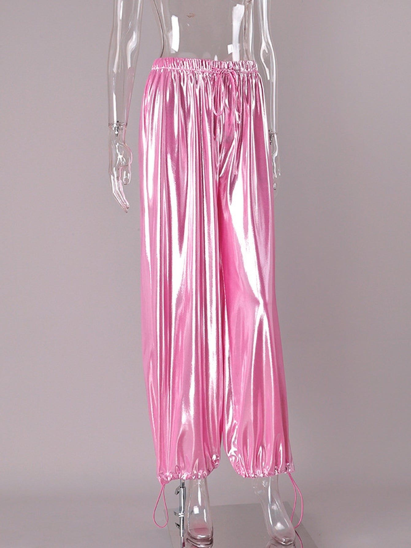 Metallic Satin Drawstring Wide Leg Pants