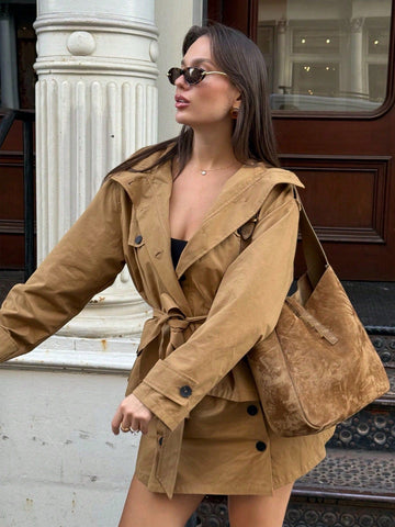 Oversized Belted Utility Trench Jacket