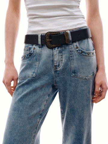 Belted Flare Leg Jeans