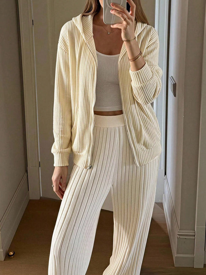 Ribbed Knit Zip Up Hoodie