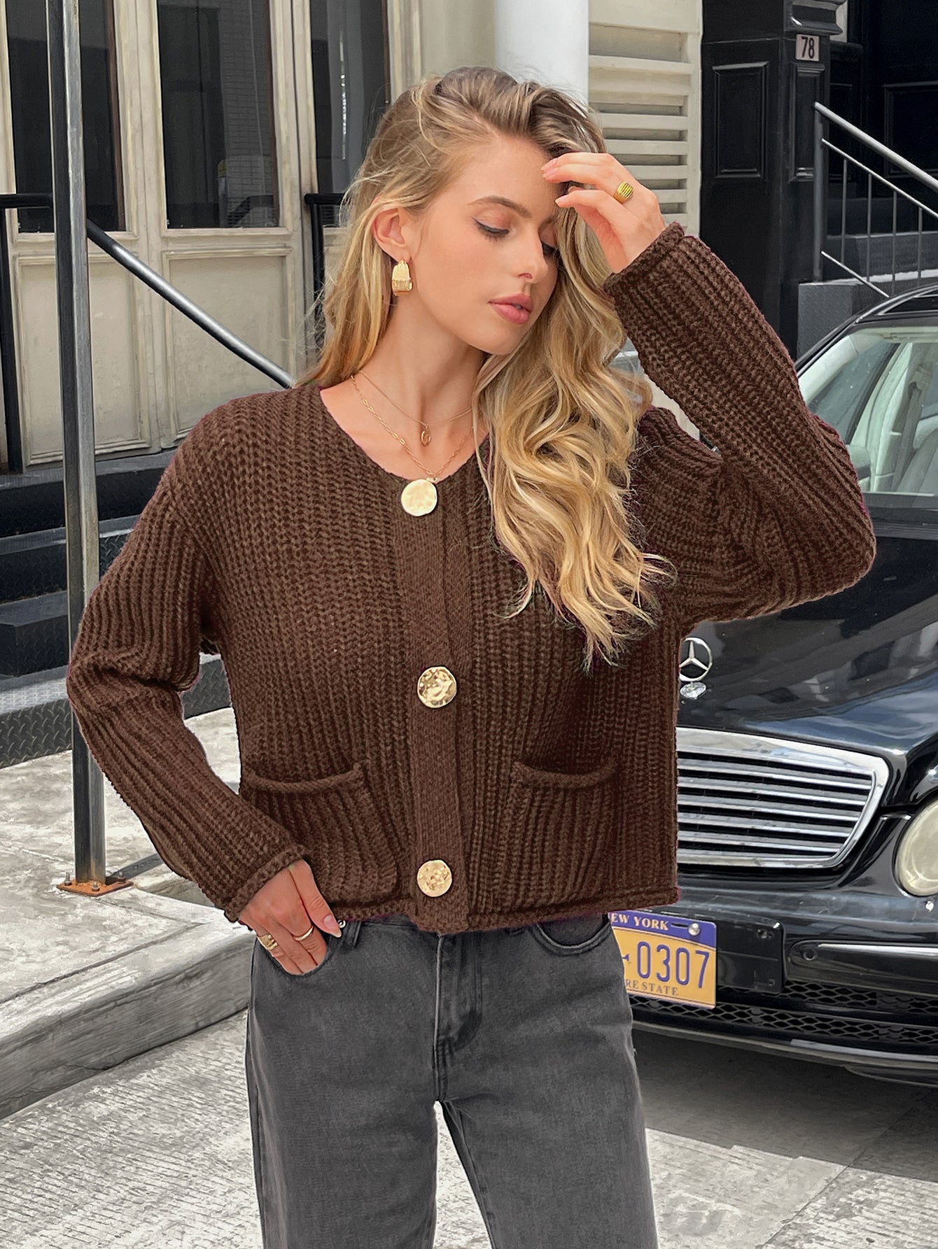 Chunky Button Front Knit Cardigan