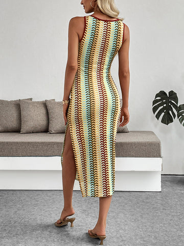 Sleeveless Striped Casual Midi Dress