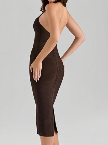 Sultry Halter Bodycon Midi Dress