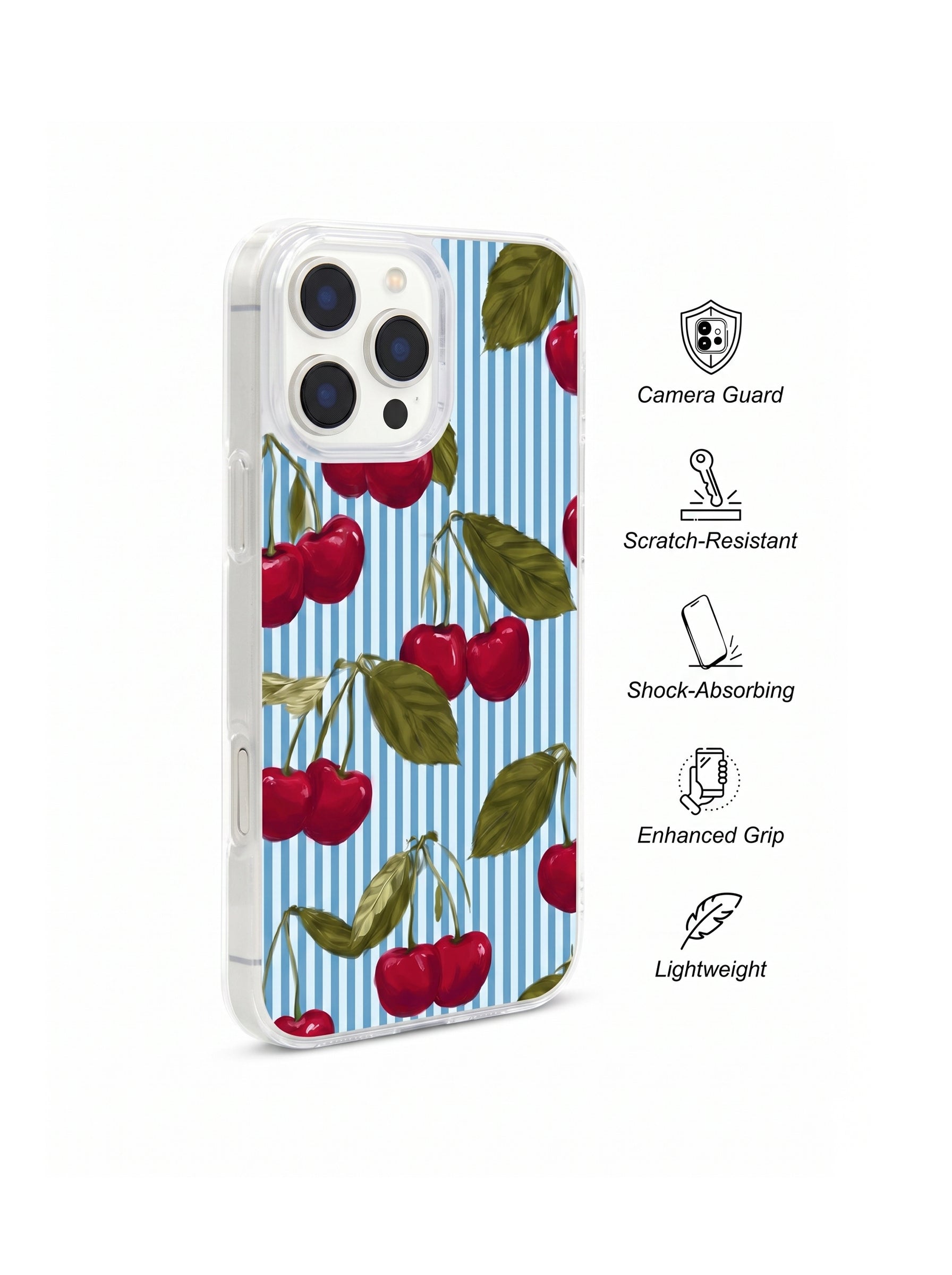 Blue Stripe Cherry Clear Phone Case