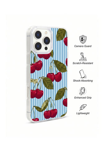 Blue Stripe Cherry Clear Phone Case