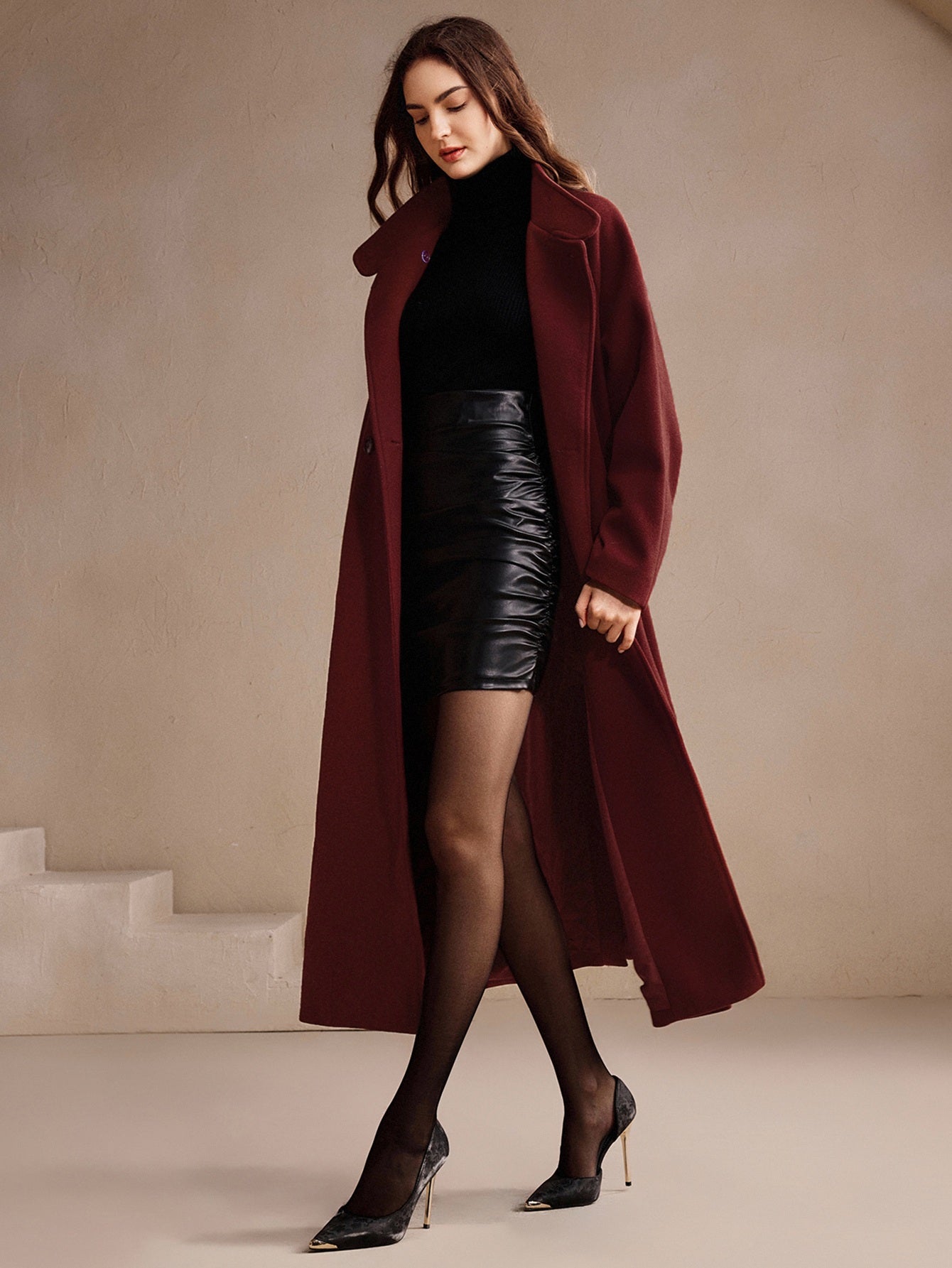 Elegant Belted Wool Blend Coat
