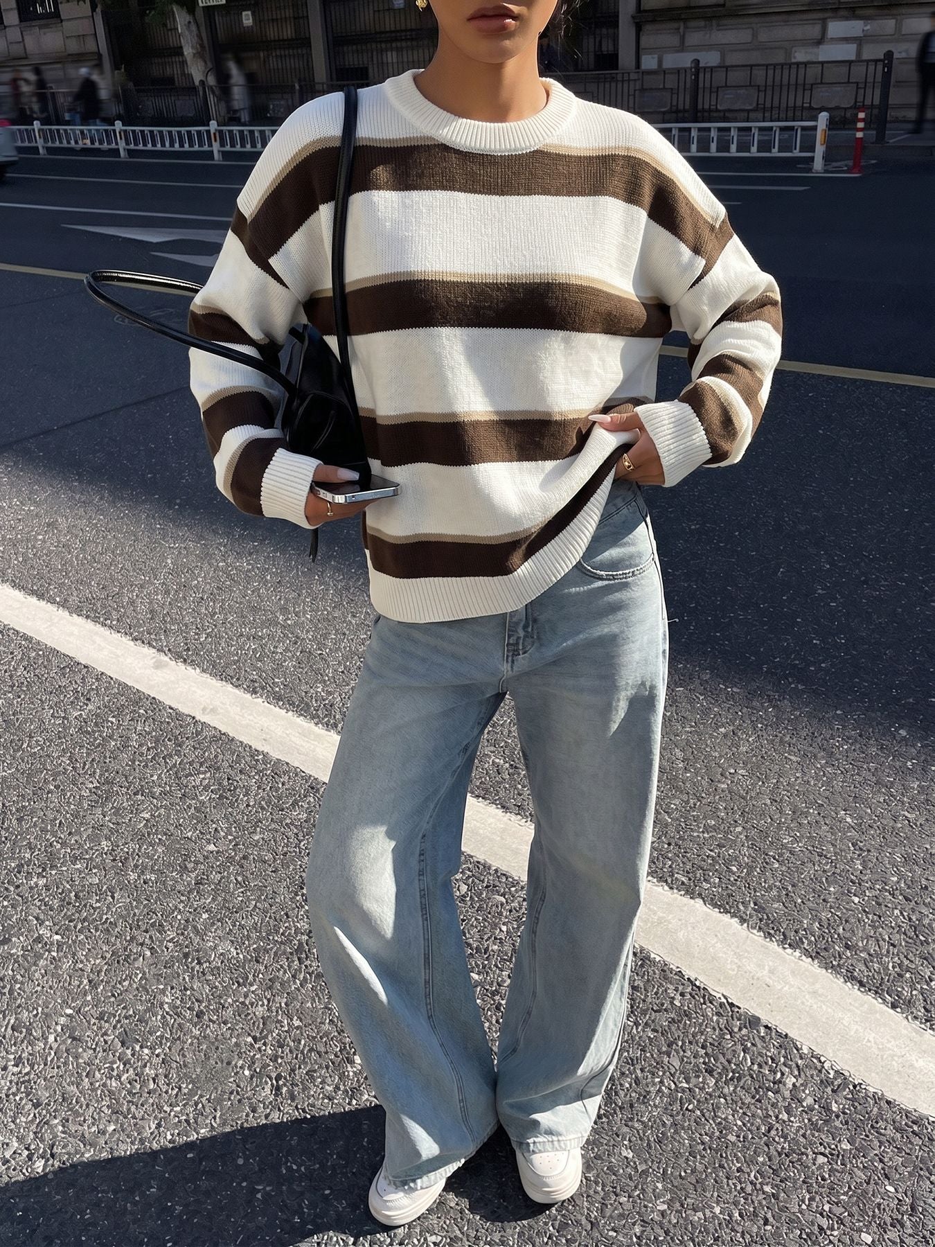 Cozy Striped Crewneck Knit Sweater
