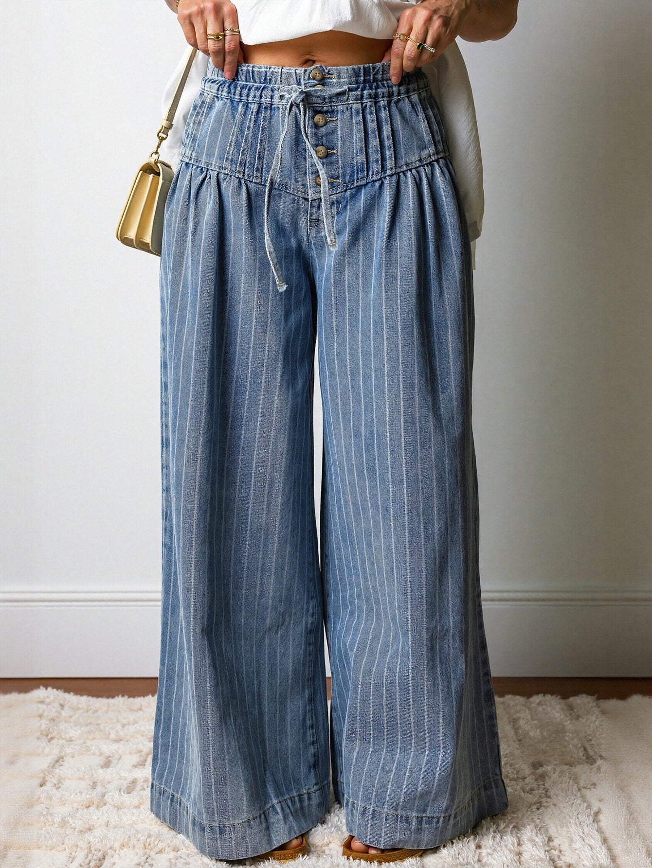 High Waist Striped Denim Pants