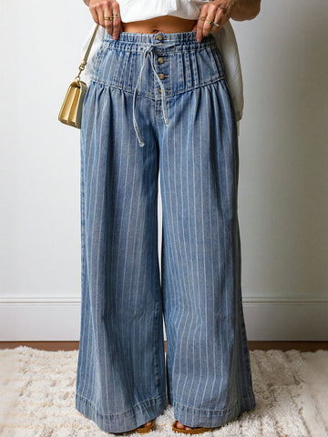 High Waist Striped Denim Pants