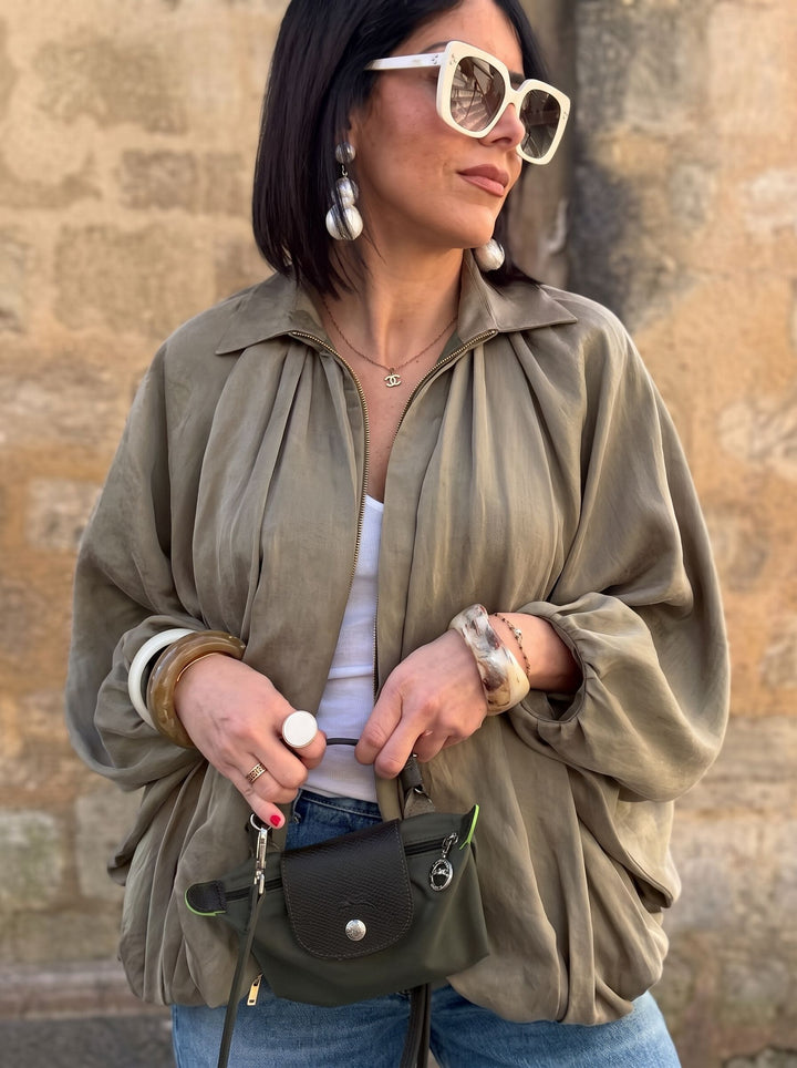 Pleated Oversized Zip Up Jacket