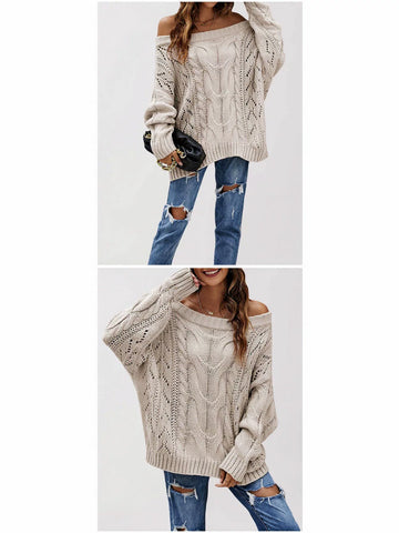 Oversized Off Shoulder Cable Knit Sweater