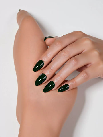 Glossy Dark Green Almond Press On Nails