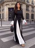 Elegant Colorblock Bell Sleeve Maxi Dress