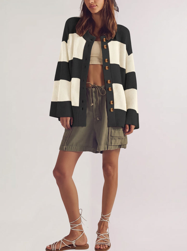 Oversized Striped Button Down Cardigan